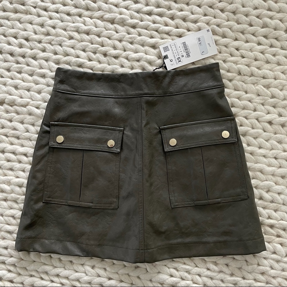 New Zara Leather Skirt Dark Olive XS